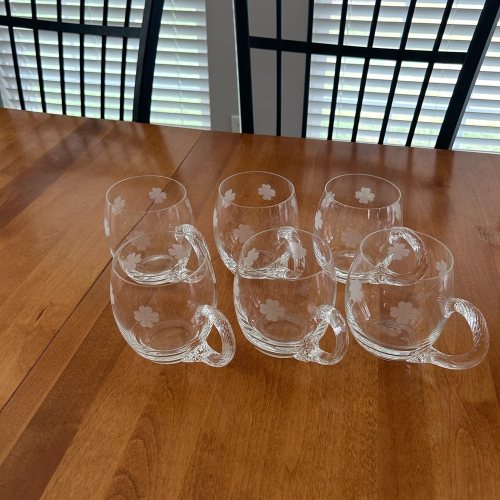 Clear Glass Mug Set with 4 leaf clover Etching